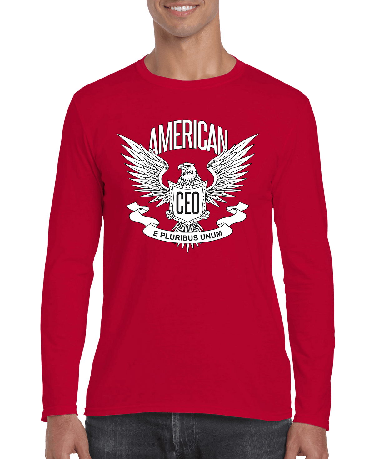 Red long sleeve shirt with a CEO eagle graphic.