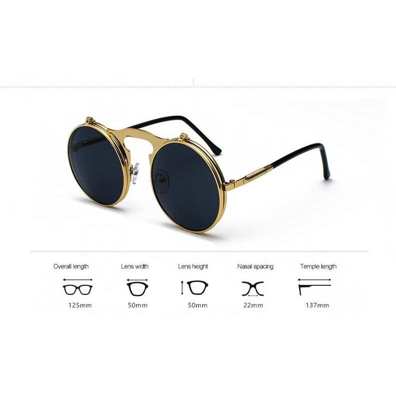 Round Flip-Up Retro Sunglasses Collection - 14 Colors