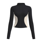 Women's Stand Collar Color Block Fitness Cardigan Trendy