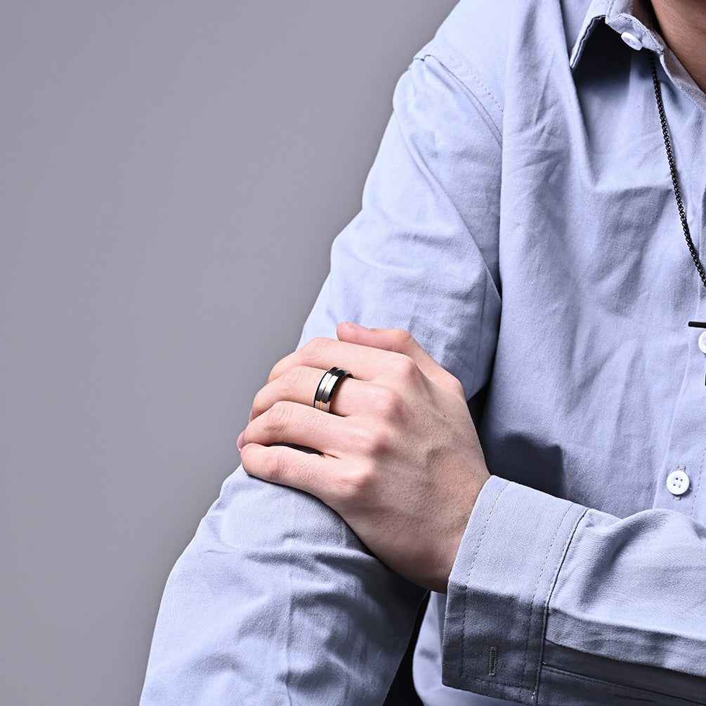 Tungsten Simple Men's Ring with Colored Ribbon Wear Resistant Ring