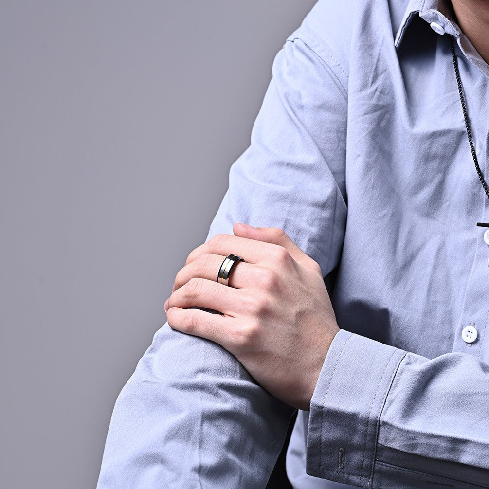 Tungsten Simple Men's Ring with Colored Ribbon Wear Resistant Ring