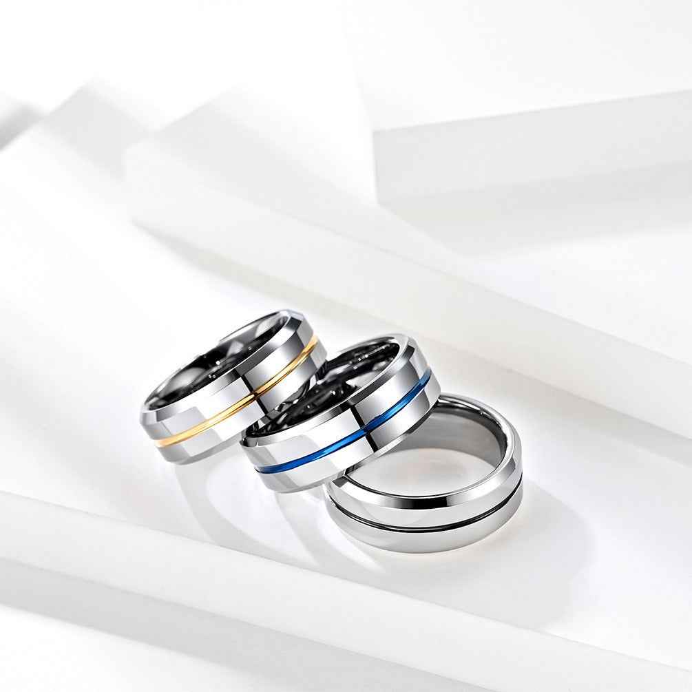 Tungsten Simple Men's Ring with Colored Ribbon Wear Resistant Ring