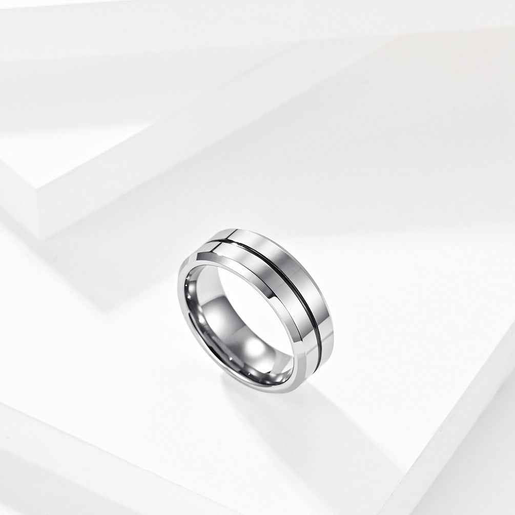 Tungsten Simple Men's Ring with Colored Ribbon Wear Resistant Ring