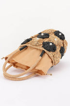 Faux Straw Flower Barrel Clutch Tote