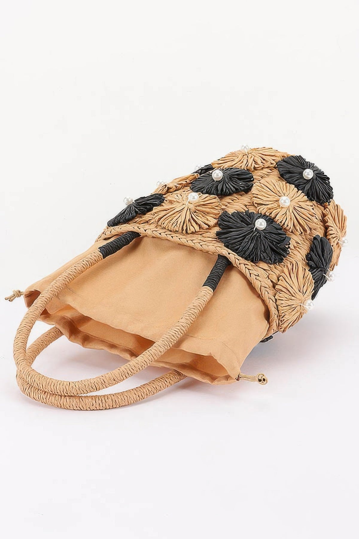 Faux Straw Flower Barrel Clutch Tote
