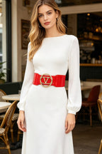 Vegan Leather Metal Buckle Elastic Belt