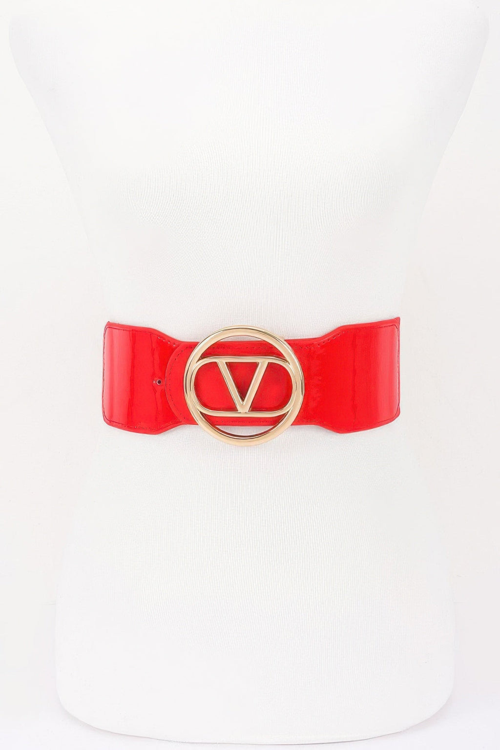 Vegan Leather Metal Buckle Elastic Belt