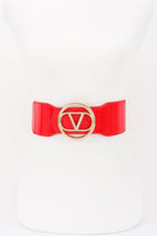 Vegan Leather Metal Buckle Elastic Belt