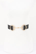 Vegan Leather Metal Buckle Elastic Belt