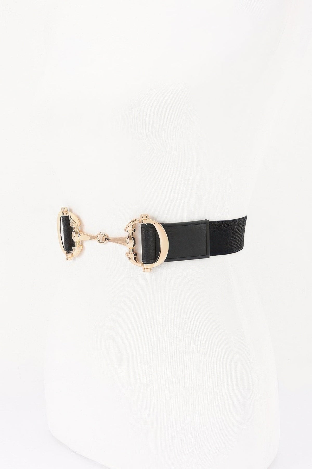 Vegan Leather Metal Buckle Elastic Belt