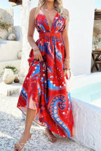 Halter Cross Back High Waist Deep V Neck Dress