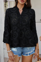 Solid Half Button Flounce Sleeve Peplum Blouse