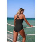 V Neck Ruched Mesh Corss Back Swimsuit