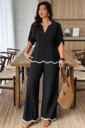 Plus Size Two Pieces Contrast Color Ruffle Trim Sets