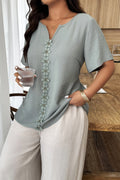 Plus Size Floral Patchwork Ruffle Trim Loose Top