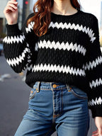 Striped Round Neck Dropped Shoulder Sweater