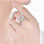 Stunning Radiant Cut CZ Ring, Cubic Zirconia with Pave Band, White Gold Plated Dainty Ring Jewelry for Part Men Women