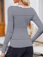 Striped Long Sleeve Scoop Neck T Shirt