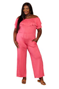 2XL Off-Shoulder Jumpsuit with Pockets in Coral Color