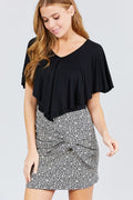 Juniors Black V-Neck Cape Flounce Top