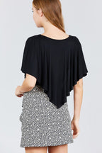 Juniors Black V-Neck Cape Flounce Top