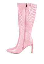 Pink Size 7 Quilted High Italian Block Heeled Boots