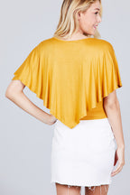 Juniors Dark Mustard V-Neck Flounce Cape Top