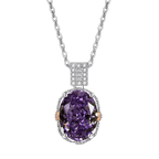 Multicolor Ice Flower Cut Oval CZ Pendant Necklace, 10*14mm 8A Cubic Zirconia, Two-Tone Pave CZ Halo with Pavé Top Frame, Adjustable Chain, Dainty Luxe