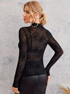 Spider Web Print Mesh Long Sleeve Blouse