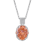 Multicolor Ice Flower Cut Oval CZ Pendant Necklace, 10*14mm 8A Cubic Zirconia, Two-Tone Pave CZ Halo with Pavé Top Frame, Adjustable Chain, Dainty Luxe