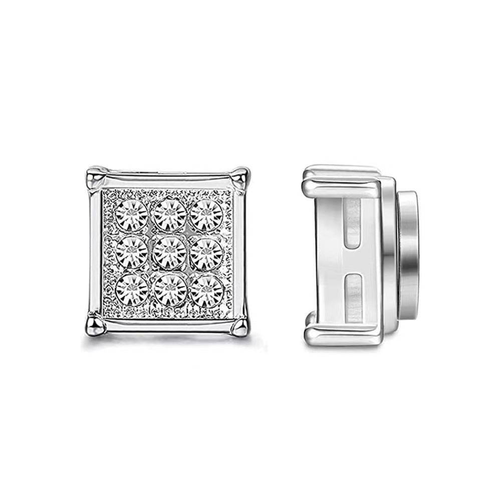 Stainless Steel Magnetic Iced Out CZ Square Stud Earrings for Men Women,  9 Mini Cubic Zirconia Inlaid Magnetic Earrings Non-Piercing Clip On Stud Earring