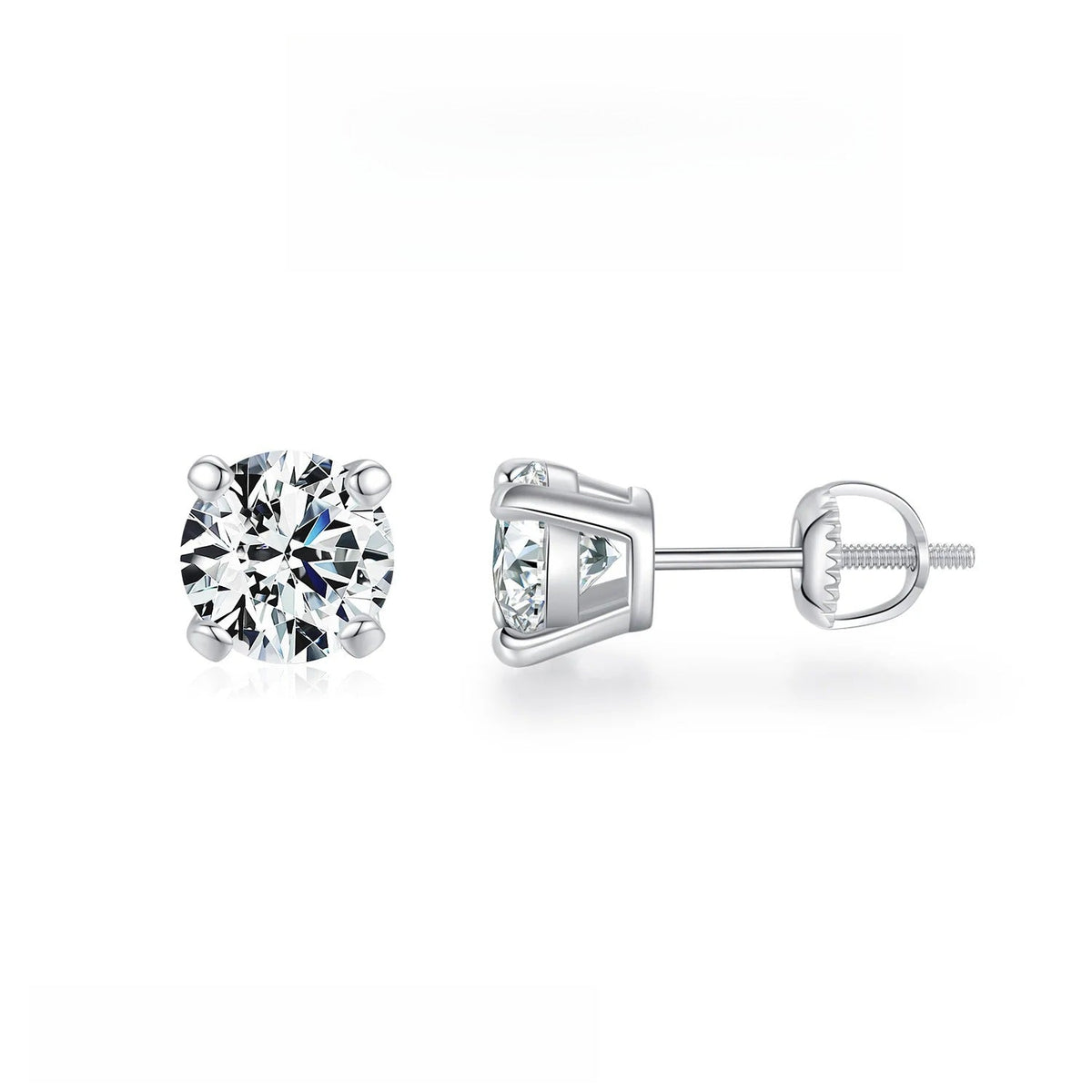 Round D-Color VVS1 Moissanite Stud Earrings in Sterling Silver – Minimalist Geometric Design