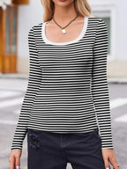 Striped Long Sleeve Scoop Neck T Shirt