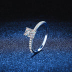 S925 Radiant Cut Moissanite & High Carbon Engagement Ring with Pavé-Set Band, 1-3ct VVS1 Certified, 4-Prong Sterling Silver