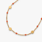 Coral Enameled Chain Coin Station Anklet