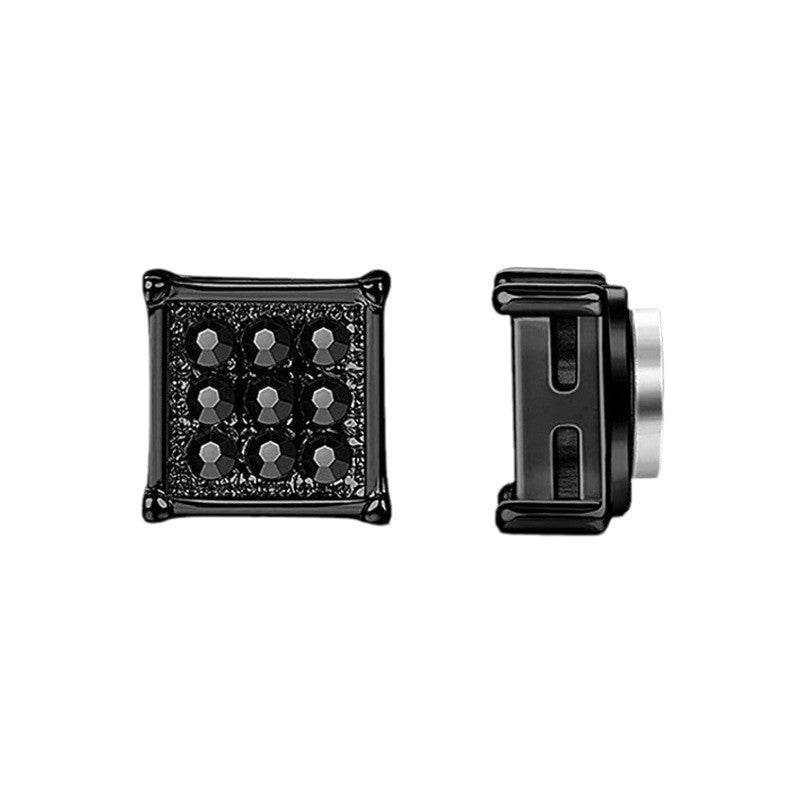Stainless Steel Magnetic Iced Out CZ Square Stud Earrings for Men Women,  9 Mini Cubic Zirconia Inlaid Magnetic Earrings Non-Piercing Clip On Stud Earring
