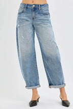 RISEN Jeans - Full Size Slouchy Ankle Length Barrel Jeans with Cuffs
