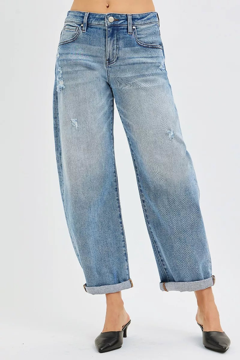 RISEN Jeans - Full Size Slouchy Ankle Length Barrel Jeans with Cuffs