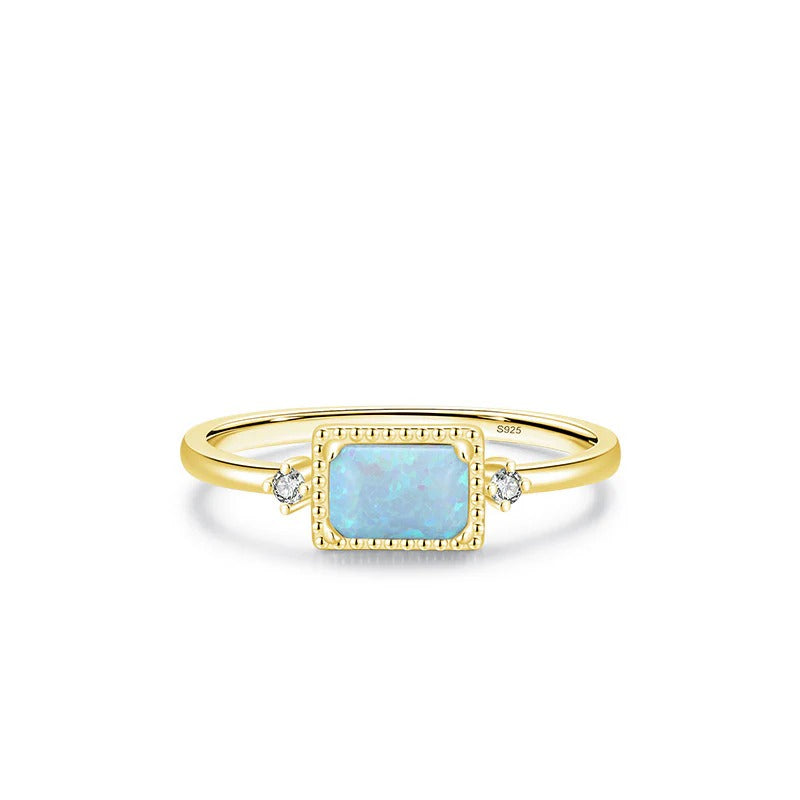 Stacking Geometric Opal Stud Earrings & Sterling Silver Ring Set in Modern Minimalist Design