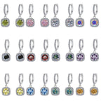 S925 Rainbow Green Moissanite Square Halo Earrings with Pavé-Set Halo & Hoop, 1ct D-Grade VVS1 Round Moissanite with GAR certification, Sterling Silver Earrings