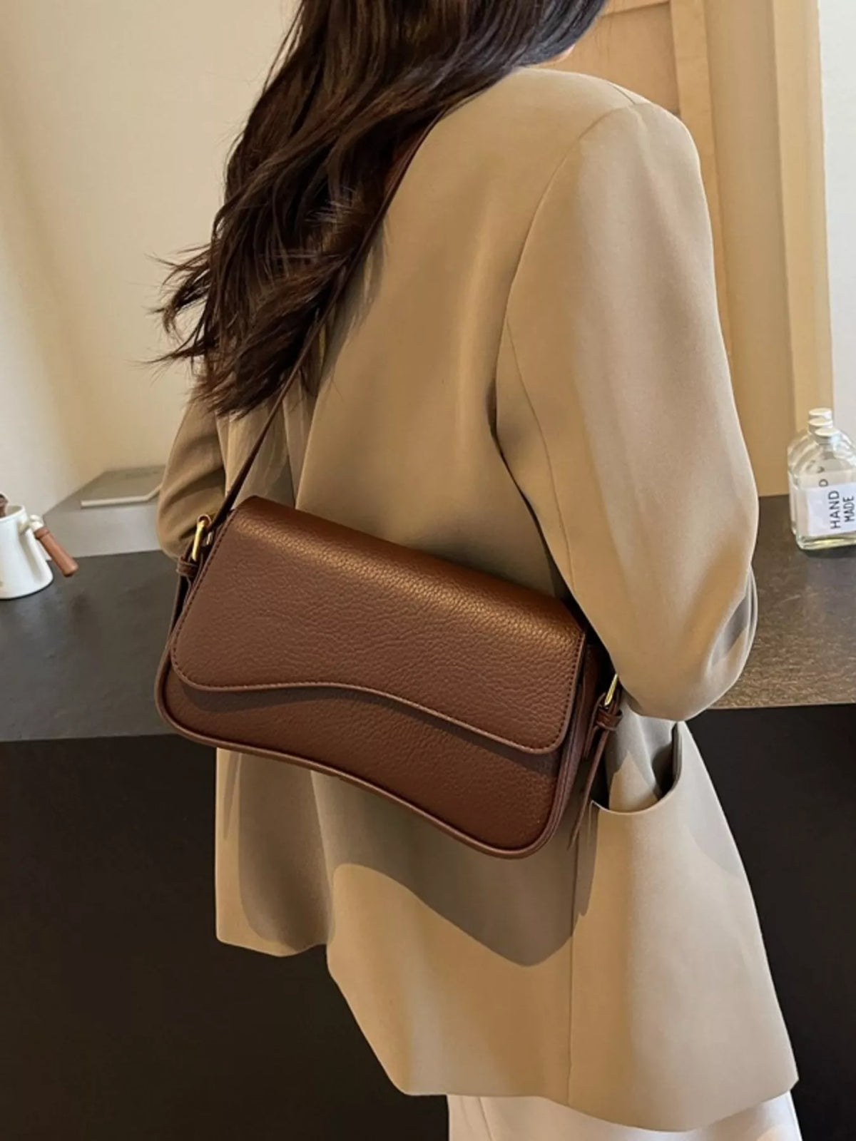 Solid Color Leather Crossbody Bag