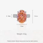 Multicolor Ice Flower Cut Oval CZ Adjustable Ring, Triple Pave Band, 12*16mm 5A Cubic Zirconia, 4 Color Options, Dainty Luxe