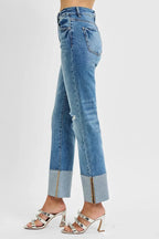 RISEN Jeans - Plus Size High Rise Straight Wide Cuffed Jeans