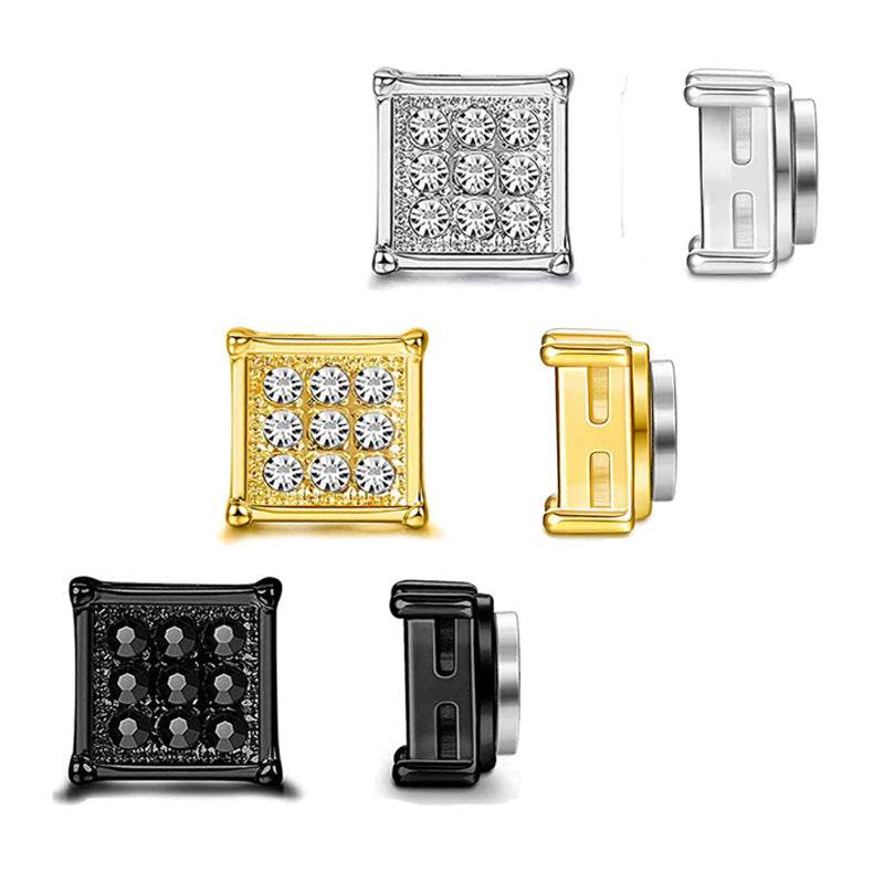 Stainless Steel Magnetic Iced Out CZ Square Stud Earrings for Men Women,  9 Mini Cubic Zirconia Inlaid Magnetic Earrings Non-Piercing Clip On Stud Earring