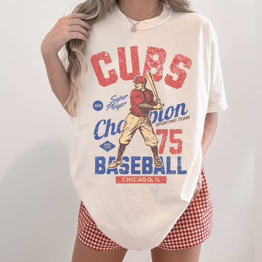 Vintage Inspired Chicago Cubs Baseball Tee – Retro 70s Champion Graphic T-Shirt
