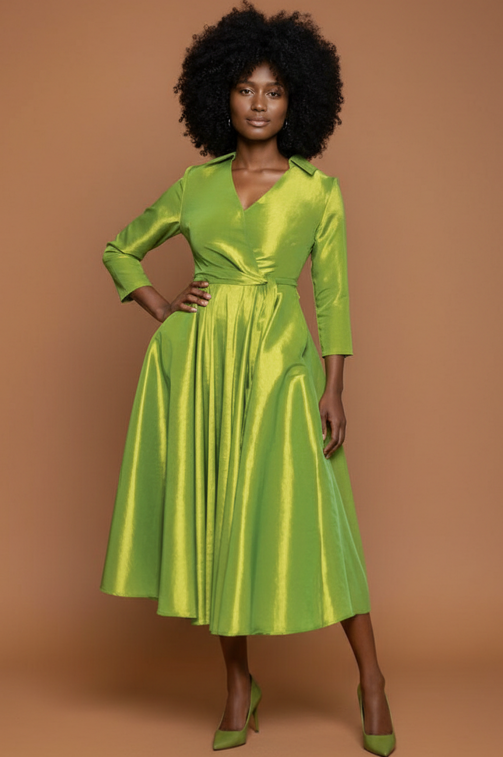 Green Classic Style Faux Wrap Dress