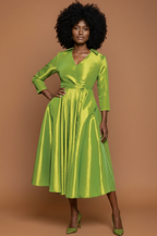 Green Classic Style Faux Wrap Dress