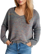 Size Small Heathered Multicolor V-Neck Long Sleeve Sweater