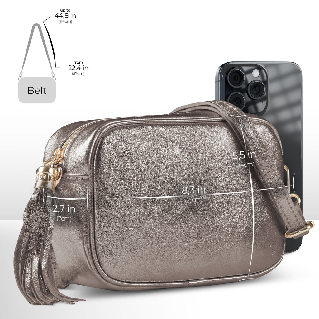 Metallic Suede Leather Crossbody Bag