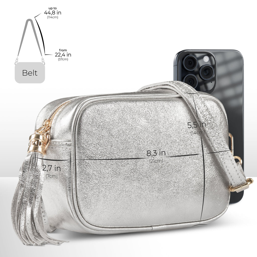 Metallic Suede Leather Crossbody Bag